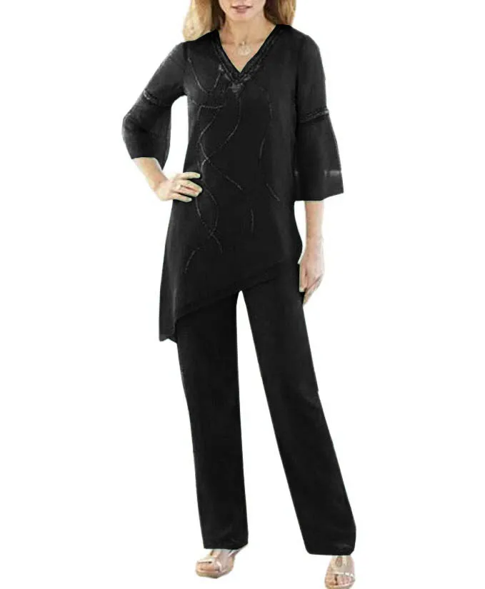 2 шт. женские шифоновые брюки с V образным вырезом и рукавом 3/4|Платья для матери