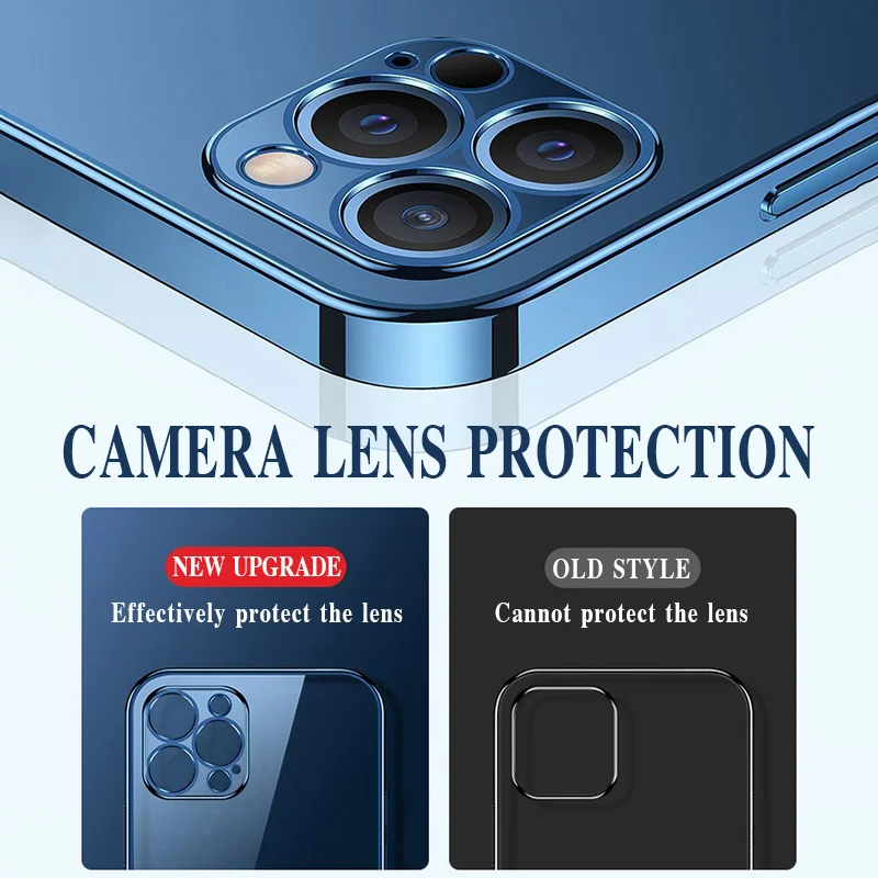 luxury square frame plating clear phone case for iphone 12 11 13 pro max mini x xr xs 7 8 plus se2020 transparent silicone cover free global shipping