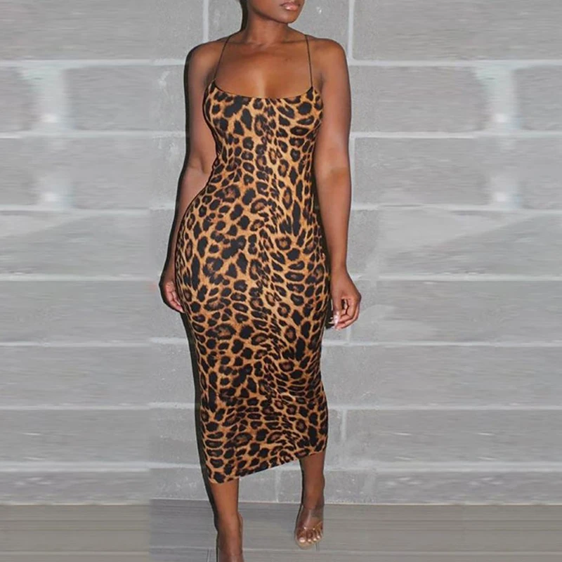 Женское сексуальное трикотажное облегающее платье миди без рукавов на бретелях