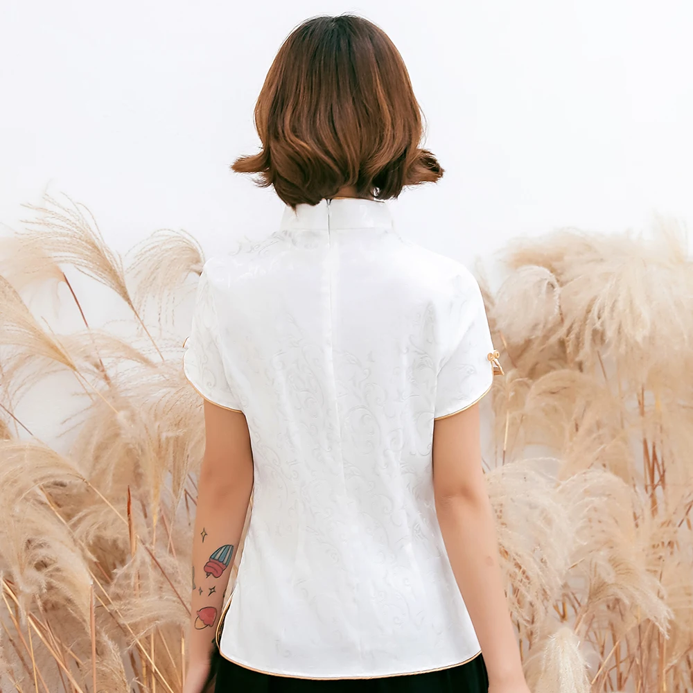 Размера плюс 3XL 4XL Топы китайский традиционная блуза хлопок белая рубашка Леди