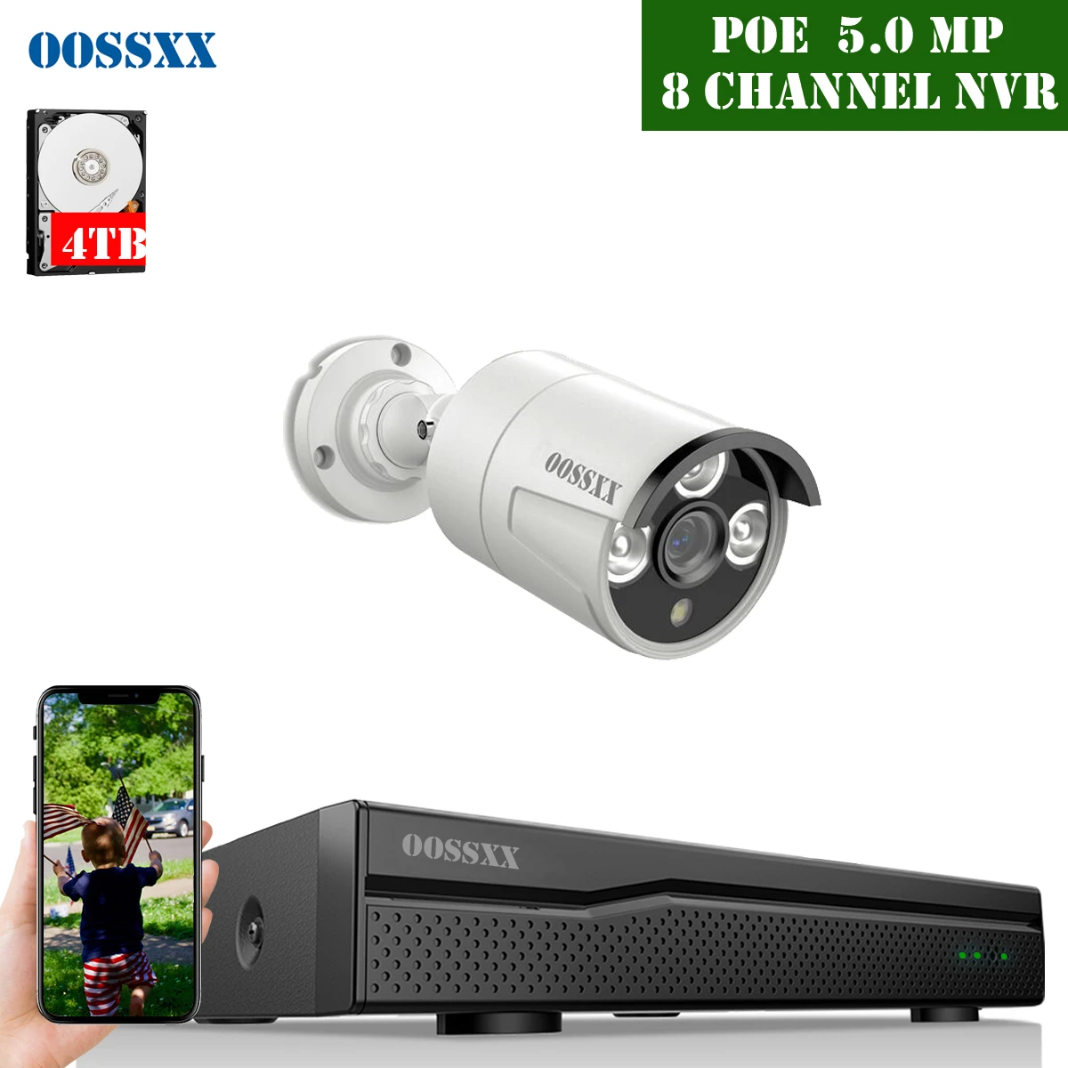 Камера видеонаблюдения OOSSXX водонепроницаемая инфракрасная камера безопасности