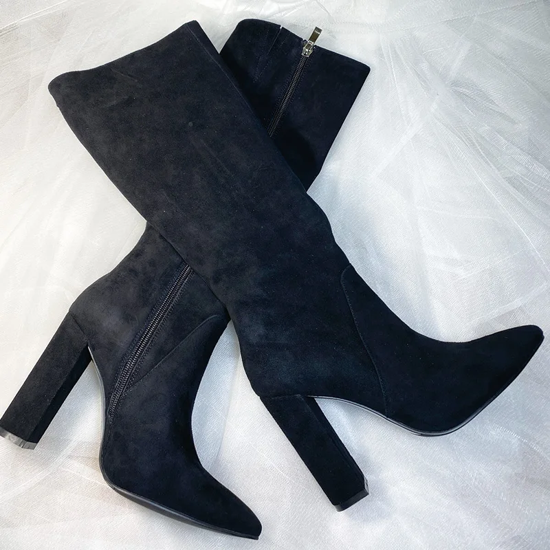 

Europe Style Women's High quality Suede leather pointed toe knee boots High heeled tall boots EU35-42 BY829