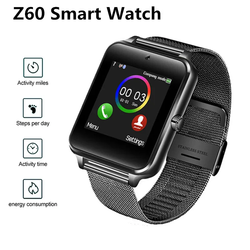 

Смарт-браслет Z60 с камерой, SIM, TF, Bluetooth, металлический ремешок, аудио и видео, напоминание о сидячем положении, мужские часы PK Band 4 W26 DZ09 V8