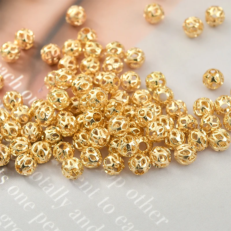 

Copper Plated 18 K Real Gold Bracelet round Hollow Beads DIY Bracelet Necklace Earrings Jewelry Basic Accessories Material