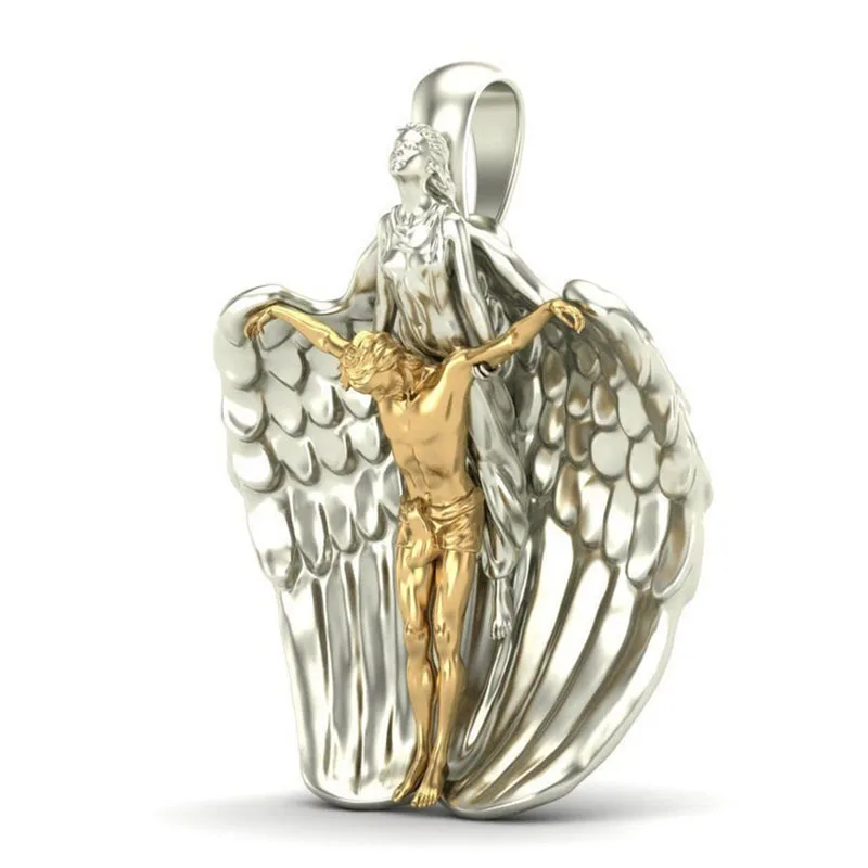 New Trendy Couple Pendants Fashion Gold Color Two Tone Metal Feather Wings Lovers Pendant Accessory Z5T521 | Украшения и