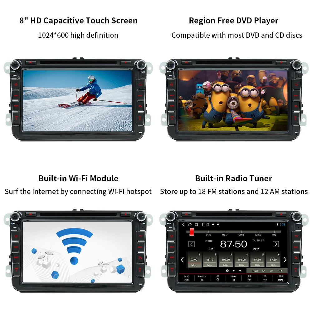 

Car Radio 2 Din 8" Android Multimedia Player GPS WIFI Bluetooth Player for Volkswagen Vw Golf Passat B7 2+32G