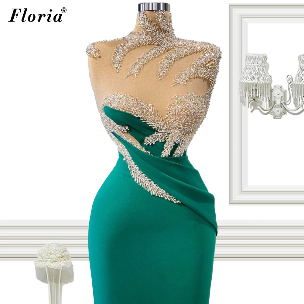 

Beading Simple Evening Dresses Long Arabic Celebrity Dresses For Women Party Sleeveless Prom Dresses Evening Wear Vestidos