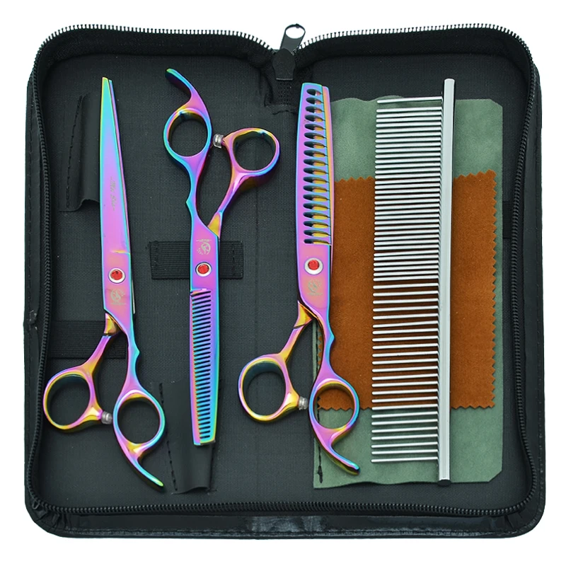 

7.0 Inch Professional Dog Cutting Shears Animal Thinning Tijeras Comb Forceps Kit Japan 440c Steel Pet Grooming Scissors B0019A