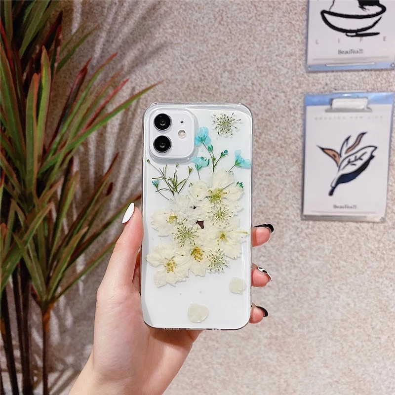 Qianliyao сушеные настоящий цветок чехол для iPhone X XS Max XR ручной работы мягкий 7 8 плюс 12