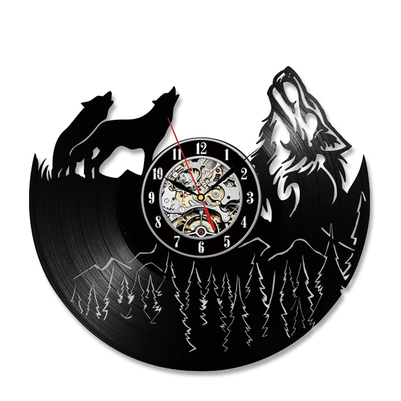 

Hollow Wolf Model Vinyl Record Clock Unique Vintage Bedroom Wall Decor Gift Ideas Men and Women Cool Antique Quartz LED Clocks