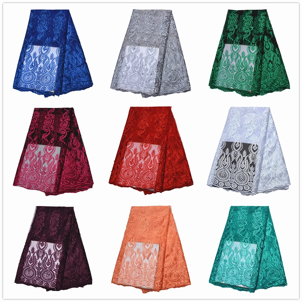 Желтая вышивка Анна французская сетчатая кружевная ткань с камнями и бусинами 5