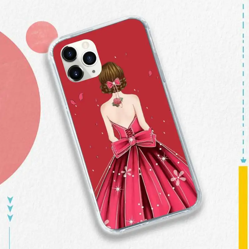 

red dress Fashion cartoon wedding girl luxury Phone Case coque for iPhone 11 12 pro XS MAX 8 7 6 6S Plus X 5S SE 2020 XR