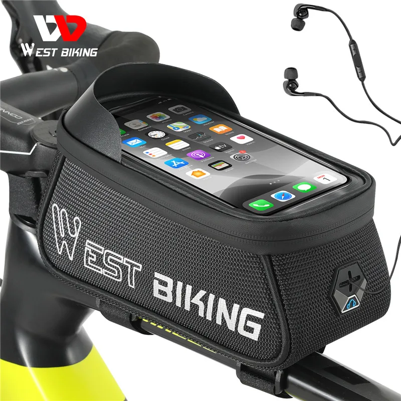 

WEST BIKING MTB Road Bicycle Bag Sensitive Touch Screen Bike Phone Bag Front Frame Reflective Cycling Accessories Panniers
