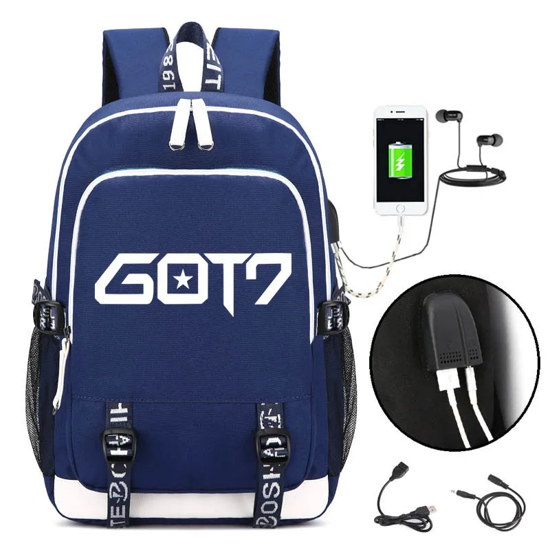 Корейский рюкзак GOT7 с USB-портом модная дорожная сумка для школьников и студентов |