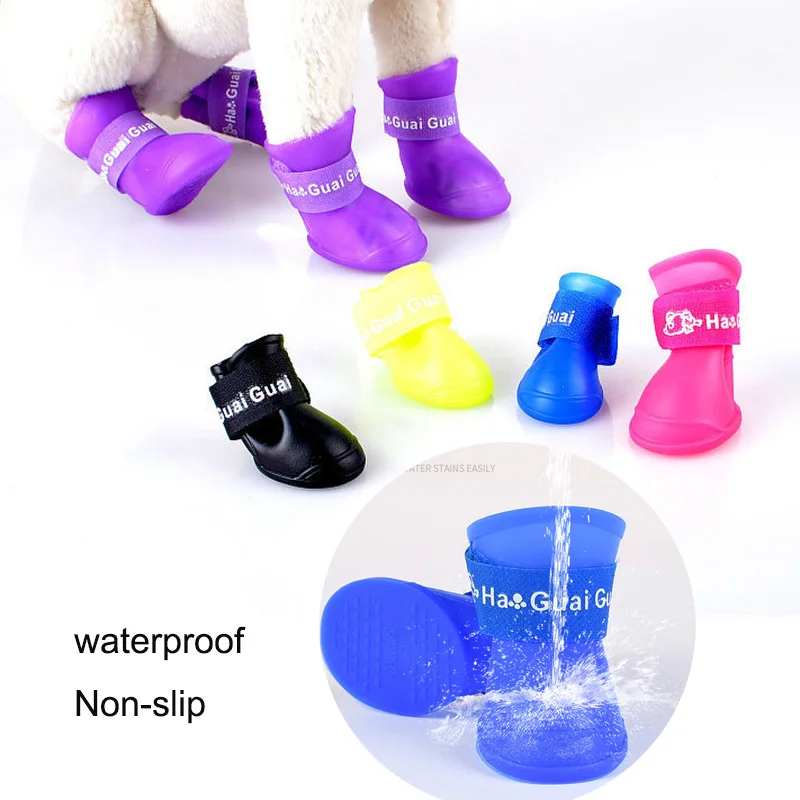 4 шт./компл. Нескользящие водонепроницаемые ботинки для собак 8 цветов резиновые