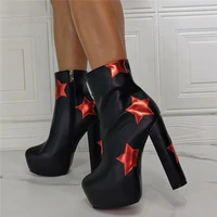 kolnoo new real photos ladies chunky heel boots red five stars sexy platform round toe party boots evening xmas fashion shoes