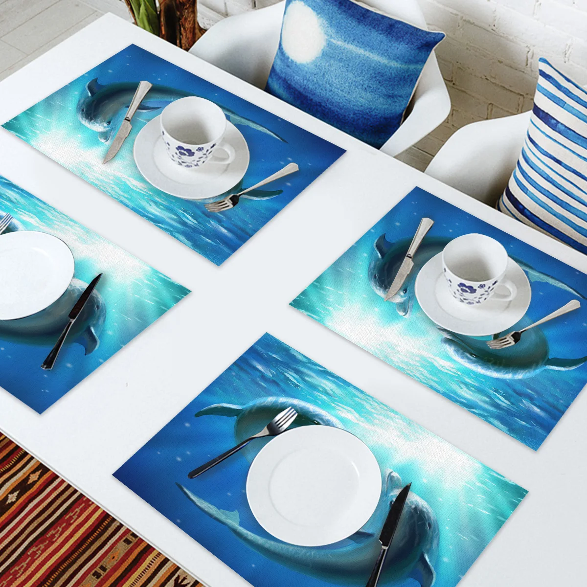 4 6 штук в партии комплект Коврики на стол для влюбленных Дельфин подводный мир с