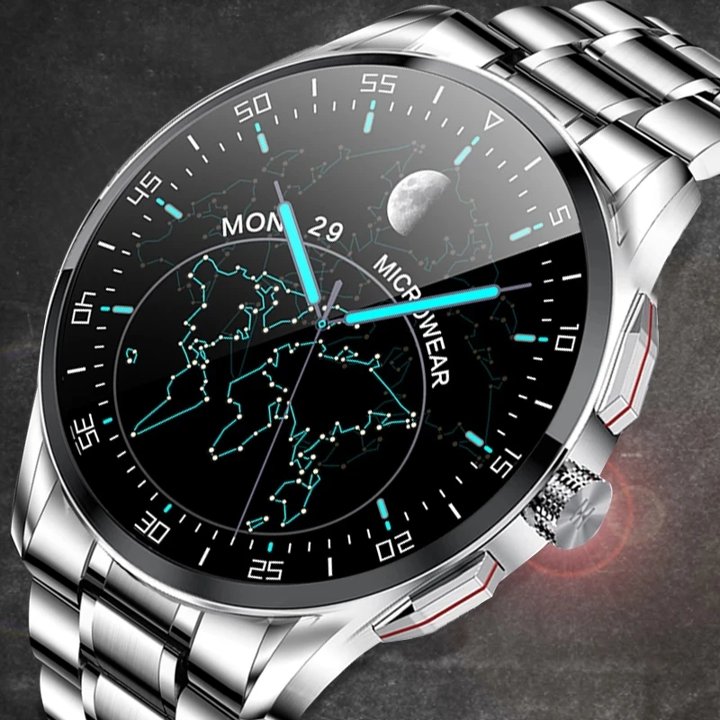 

Новинка 2021, умные часы с Bluetooth для звонков, мужские умные часы с сенсорным экраном и поворотной кнопкой, пульсометром, Смарт-часы для Samsung, Xiaomi...