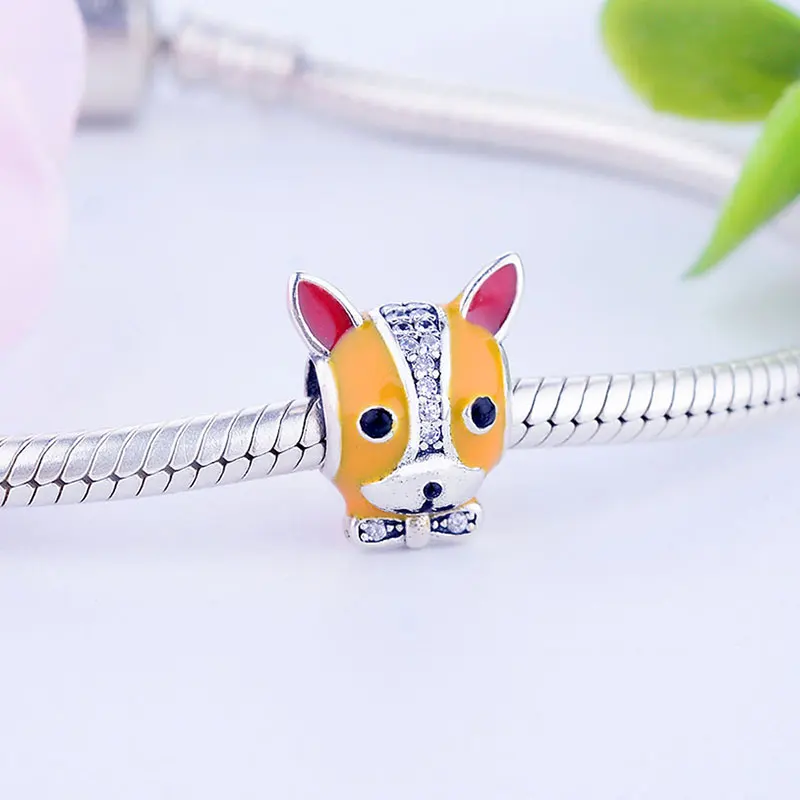 Бусина из серебра 925 пробы с черной эмалью для французского бульдога