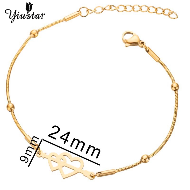 Yiustar Lover Двойные Браслеты с сердечками очаровательный браслет из нержавеющей
