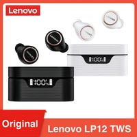 lenovo lp12 wireless bluetooth 5 0 earphone tws dual stereo noise reduction hifi music bass earbuds with microphone charger case