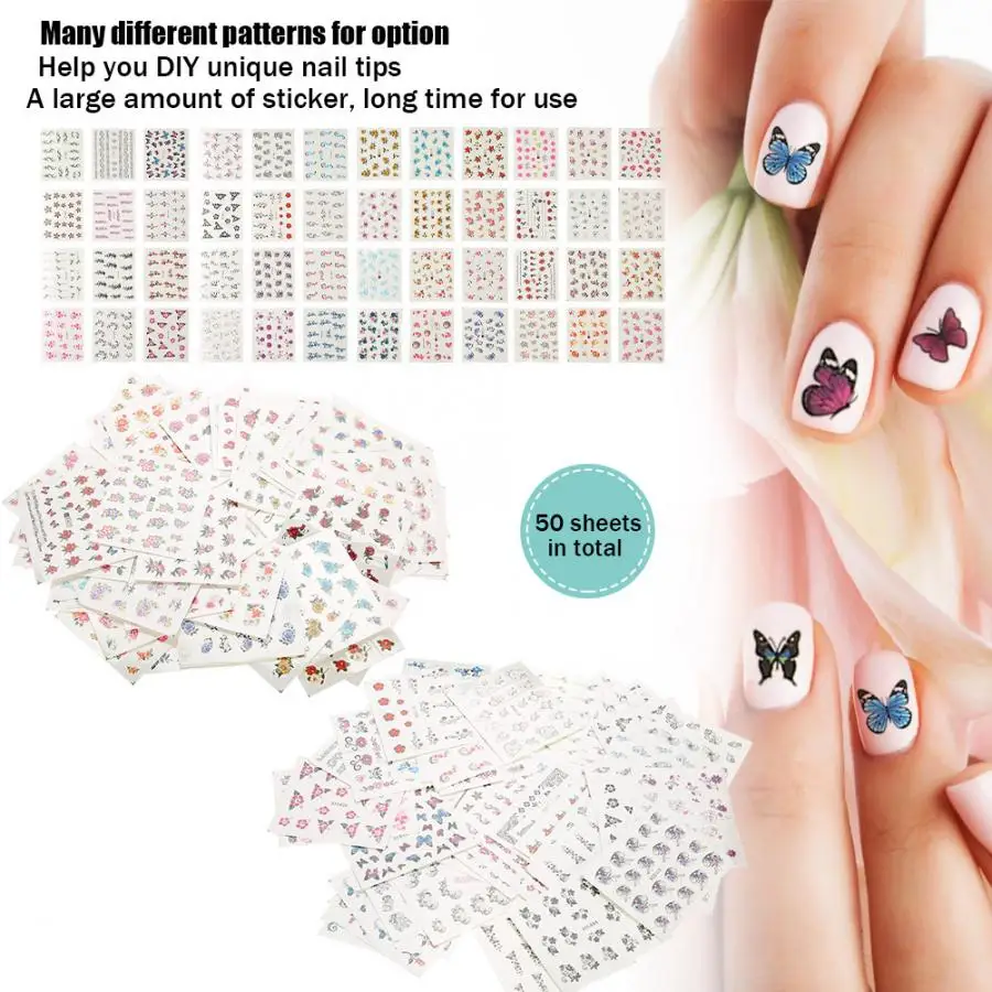 50 листов наклейки для дизайна ногтей смешанные цветы искусственная наклейка