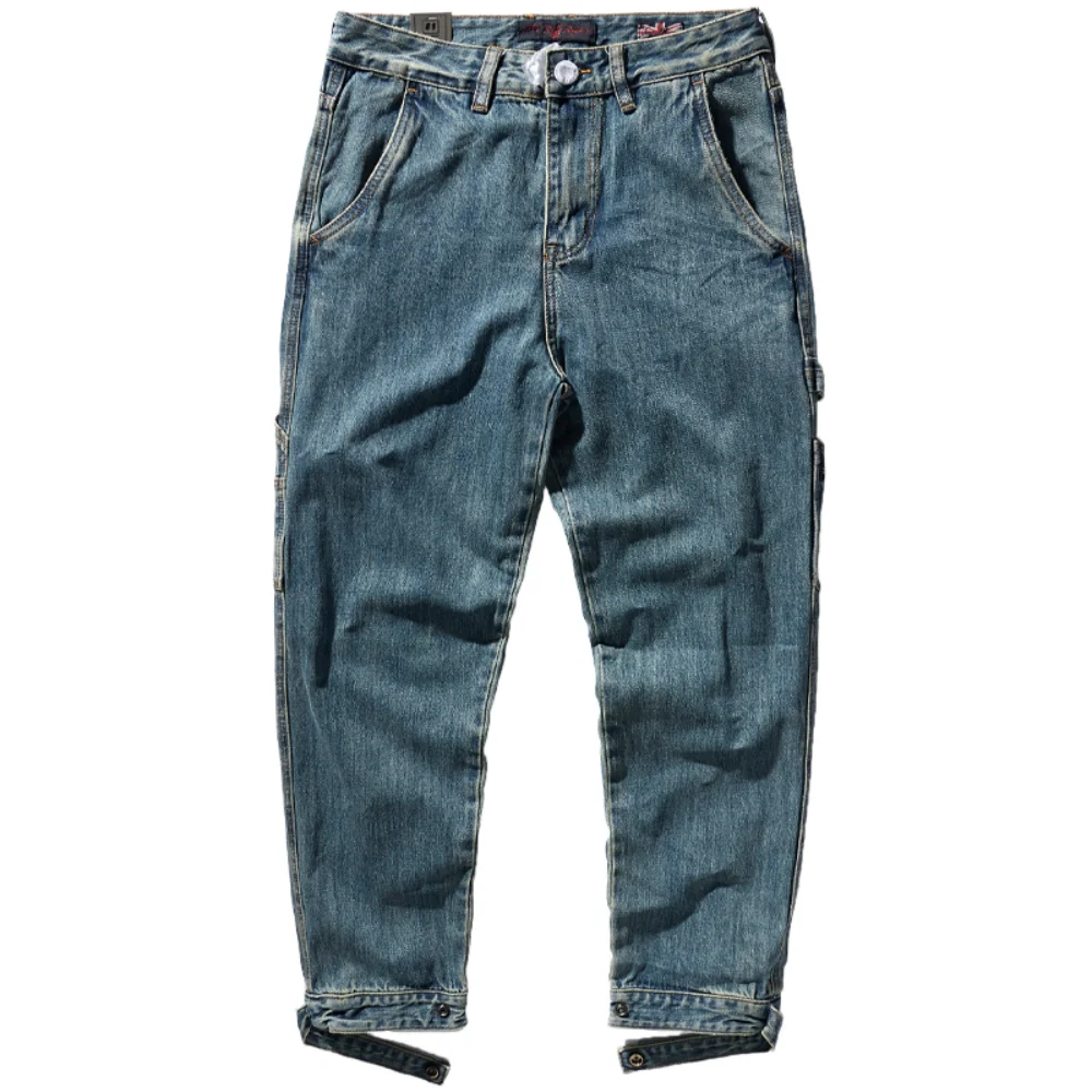 2021 New Men 's Jeans American Retro Fashion and Trendy Style Tapered Straight Washed Trousers