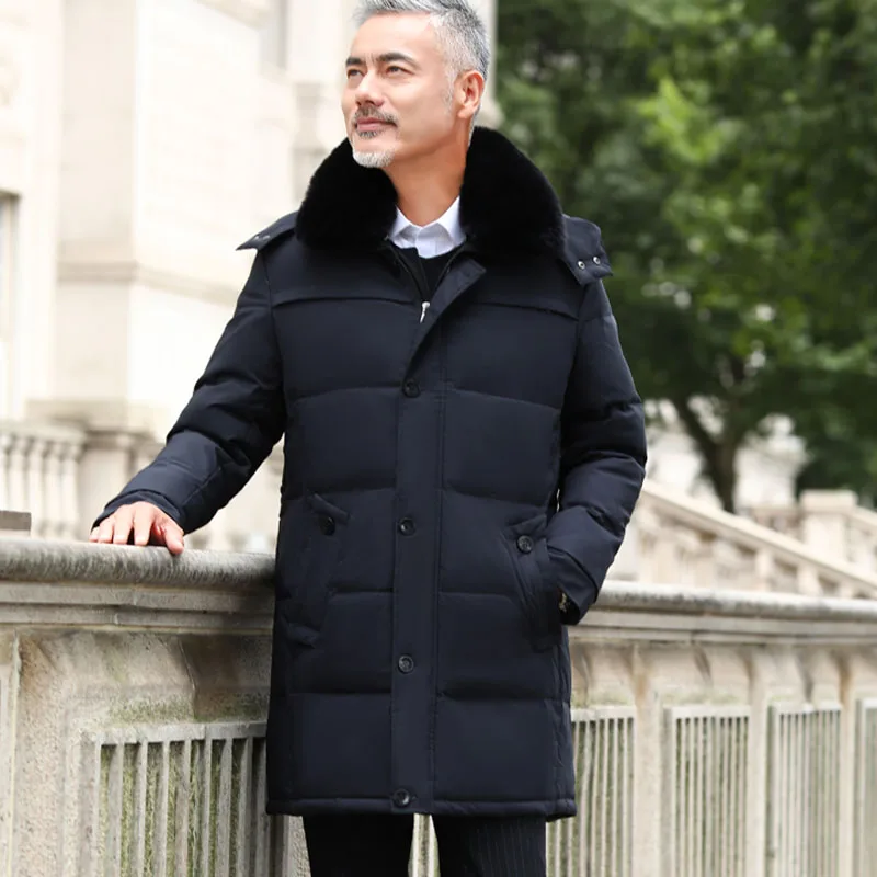 Brand men's winter jacket Russia long coat hat fur collar thick windproof waterproof 90% white duck down jacket men -30 degree