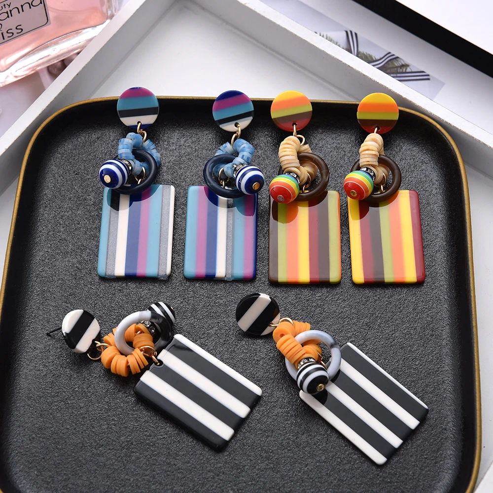 

Ztech Colorful Acrylic Earrings For Women Boho Acetate Dangle Drop Earrings Fashion Big Bohemian Accessories Geometric Pendants