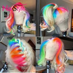 Парики из натуральных волос с эффектом омбре, розовые, 613 блонд, волнистые, прозрачные