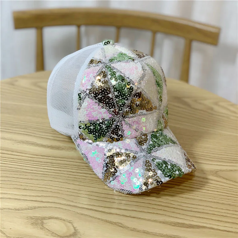 

New Hat Female Color Sequins Baseball Cap Summer Breathable Mesh Yarn Cap Snapback Youth Travel Shopping Sun Hat
