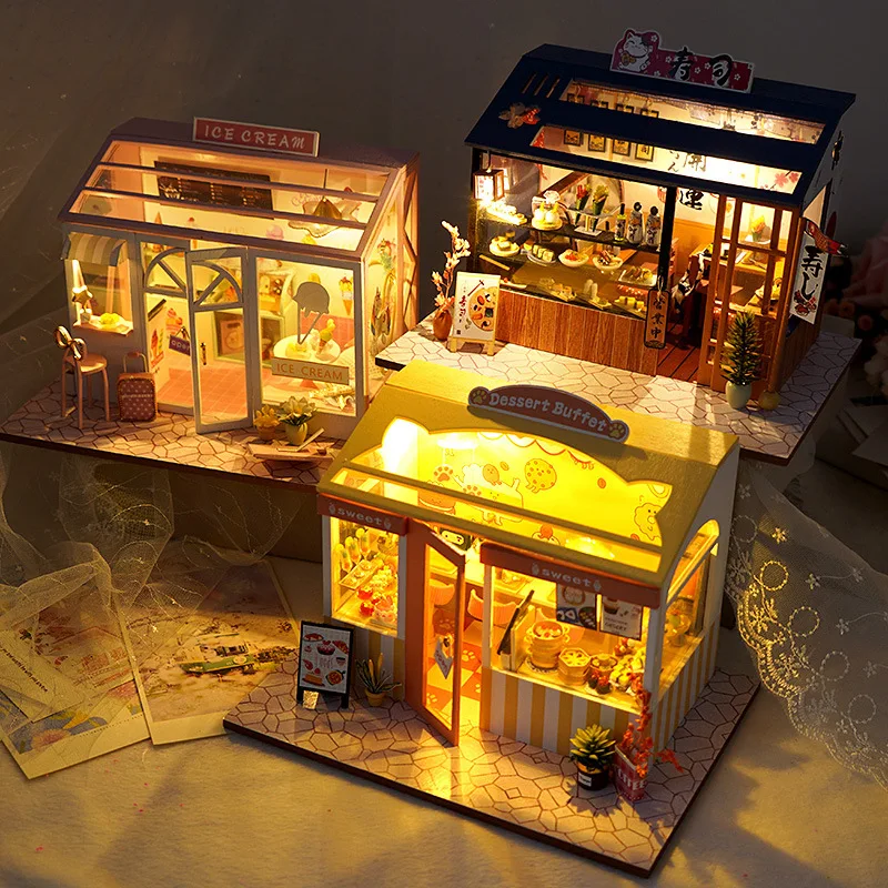 

Diy Miniature Kit Wooden Dollhouse Tiny House Roombox Sushi Japanese Doll House Furniture Assemble Model Kids Toys Aldult Gifts
