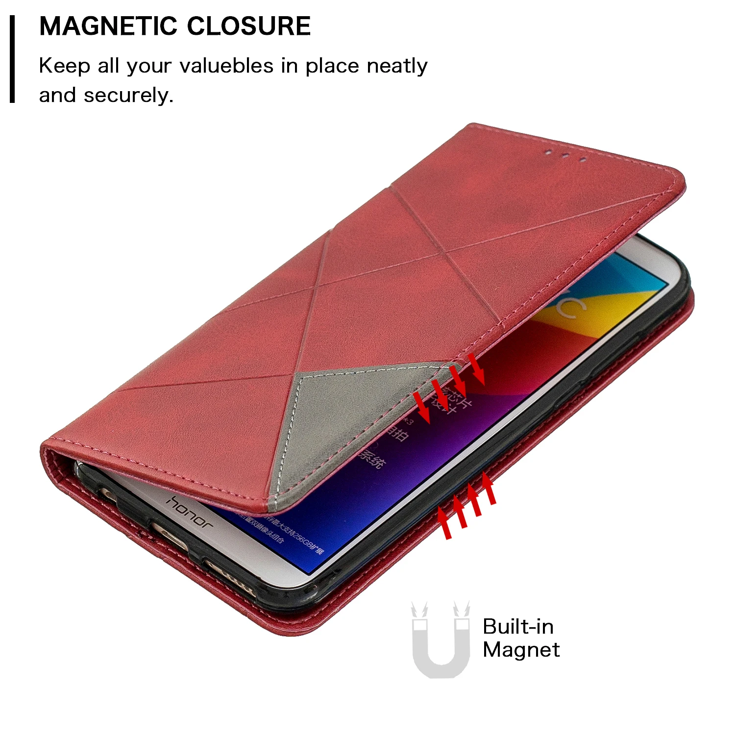 Phone Cases For cover Huawei Honor 7C Caso Geometry PU Leather Flip Wallet Case sFor Enjoy 8 Nova 2 Lite Y7 2018 Prime | Мобильные