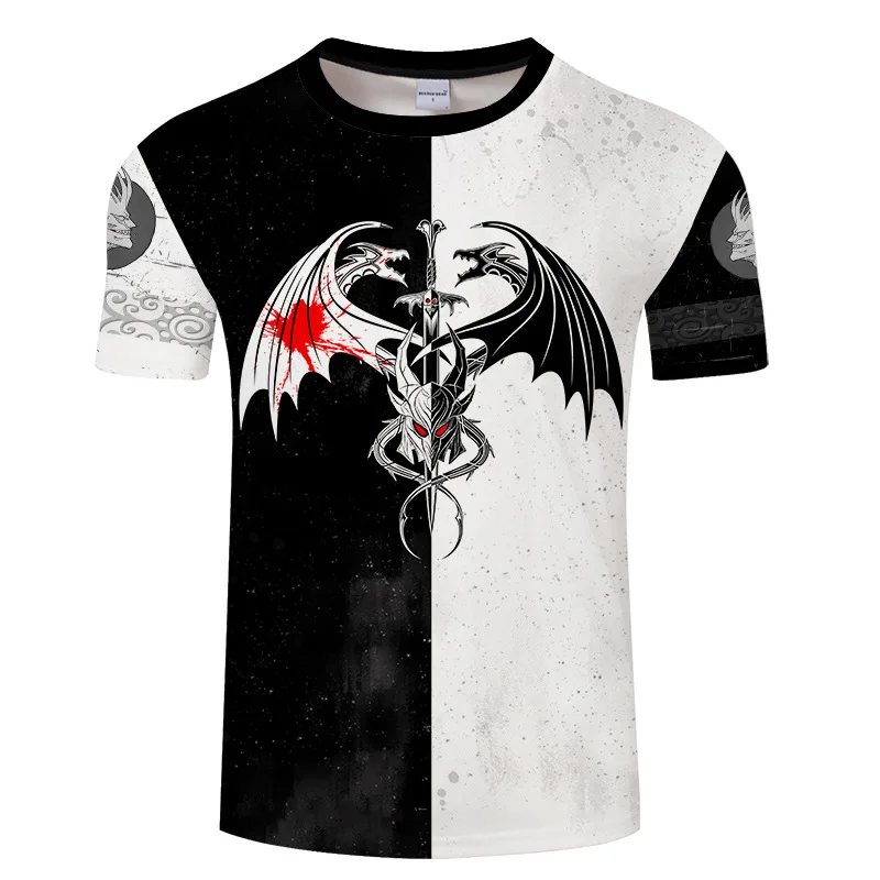 

2021 new fashion top men's clothing summer short-sleeved casual 3D printing large size T-shirt Devil S-3XL