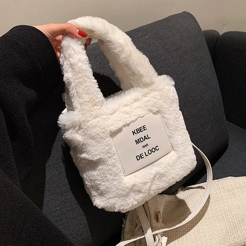 

Брендовые дизайнерские плюшевые мягкие сумки-тоуты из искусственного меха для женщин 2021 зимние женские сумки через плечо сумка-шоппер Роск...