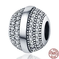 2021 new plata charms of ley silver color round bead inlaid with zircon bead fit original pandora bracelet diy jewelry for women