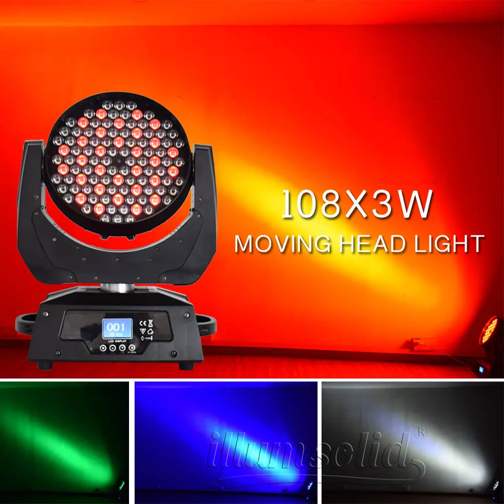 Сценическое светодиодное освещение с движущейся головкой 108x3 Вт RGBW 4in 1 светодиод