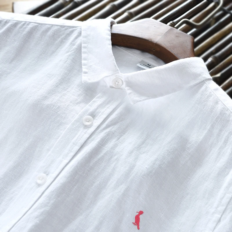 2021 100% pure linen long-sleeved shirt men brand clothing men shirt solid white shirts men camisa shirts mens