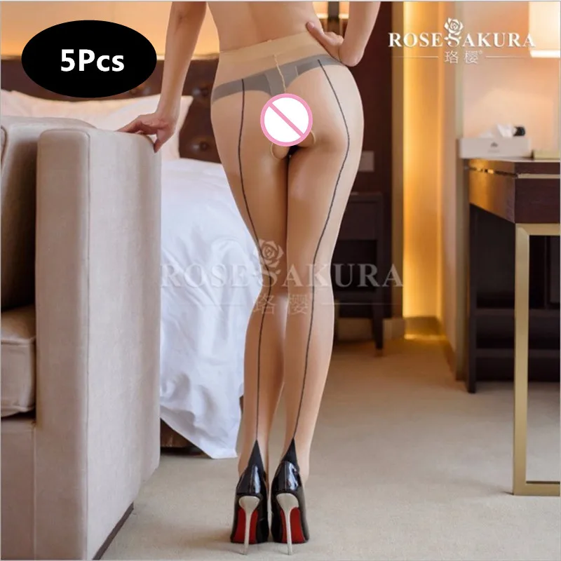 

5Pcs Thin Womens High Waist Vintage Cuban Back Line Heel Seamed Open Crotch Tights Sexy Pantyhose 0807