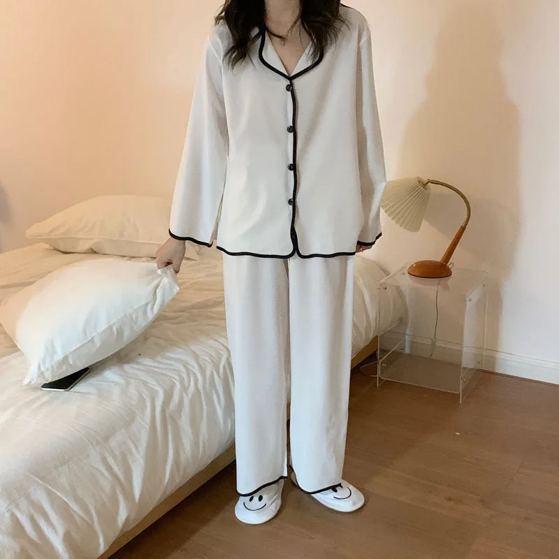 QWEEK Women's Home Clothes Pajama Sets Striped Cartoon Print Loose Pyjamas Home Wear Summer Pijama Lounge Wear Sleepwear Silk