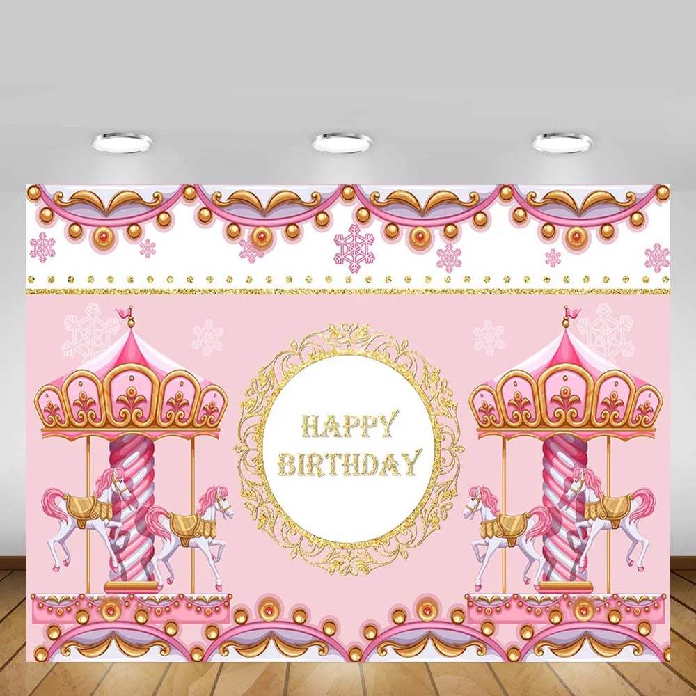 

Фотофоны Mehofond розовая карусель Единорог день рождения золотой узор Новорожденный ребенок душ фотографические фоны для девочек