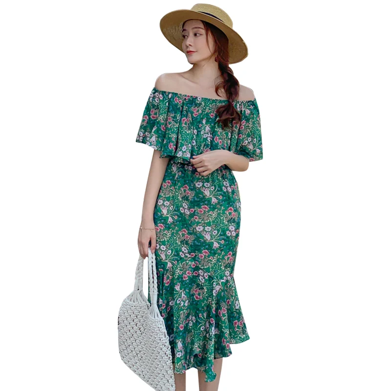 

Women Midi Floral Wrap Dress Summer 2021 Runway Elegant Vintage Ruffle Fairy Casual Sea Beach Vacation Party Night Vestidos New