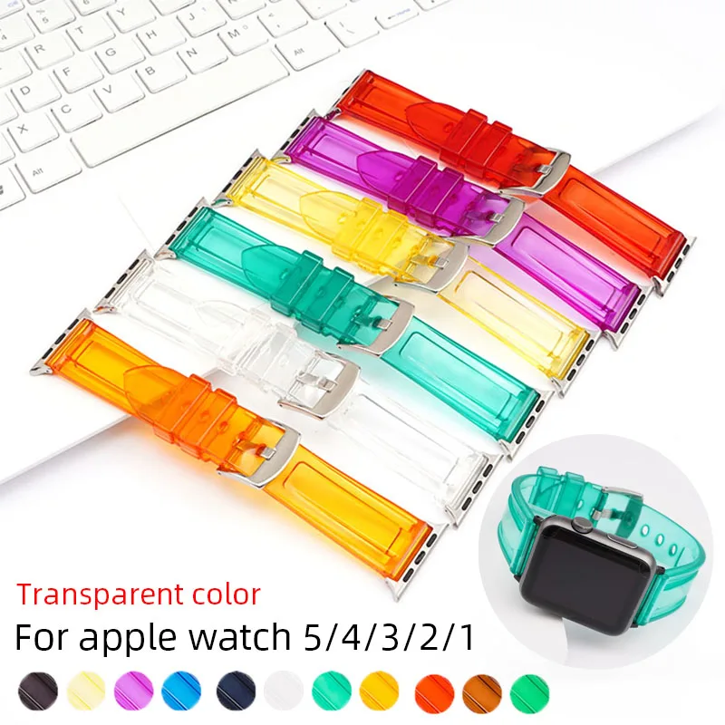 

TPU Resin Watch Strap for Apple Watch 5 4 Band 42 38mm Correa Transparent Glacier for Iwatch Series 3/2/1 Watchband 44mm 40mm