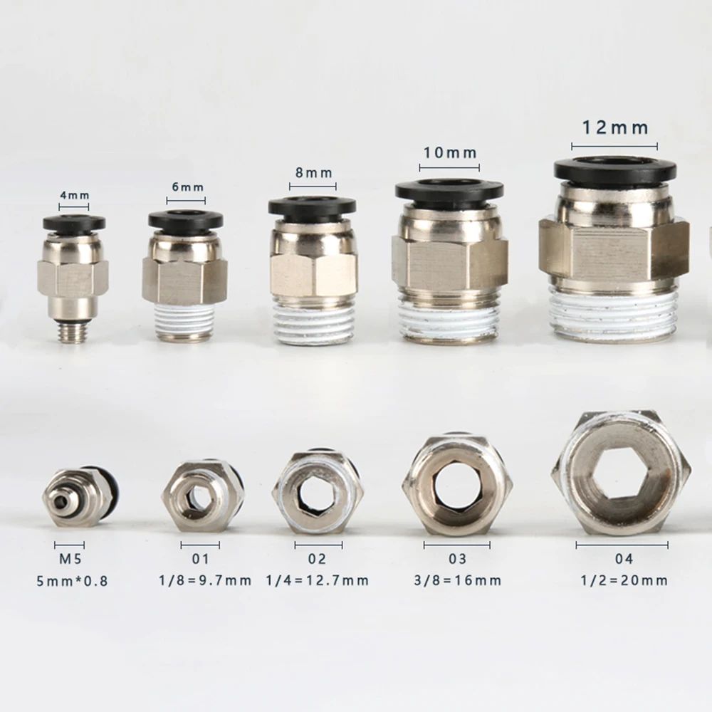 

Black Air Pipe Connector 10/12/6mm Hose Tube 1/4" BSP 1/2 1/8" 3/8" External Thread Quick Connector Brass Nickel Plated Fittings