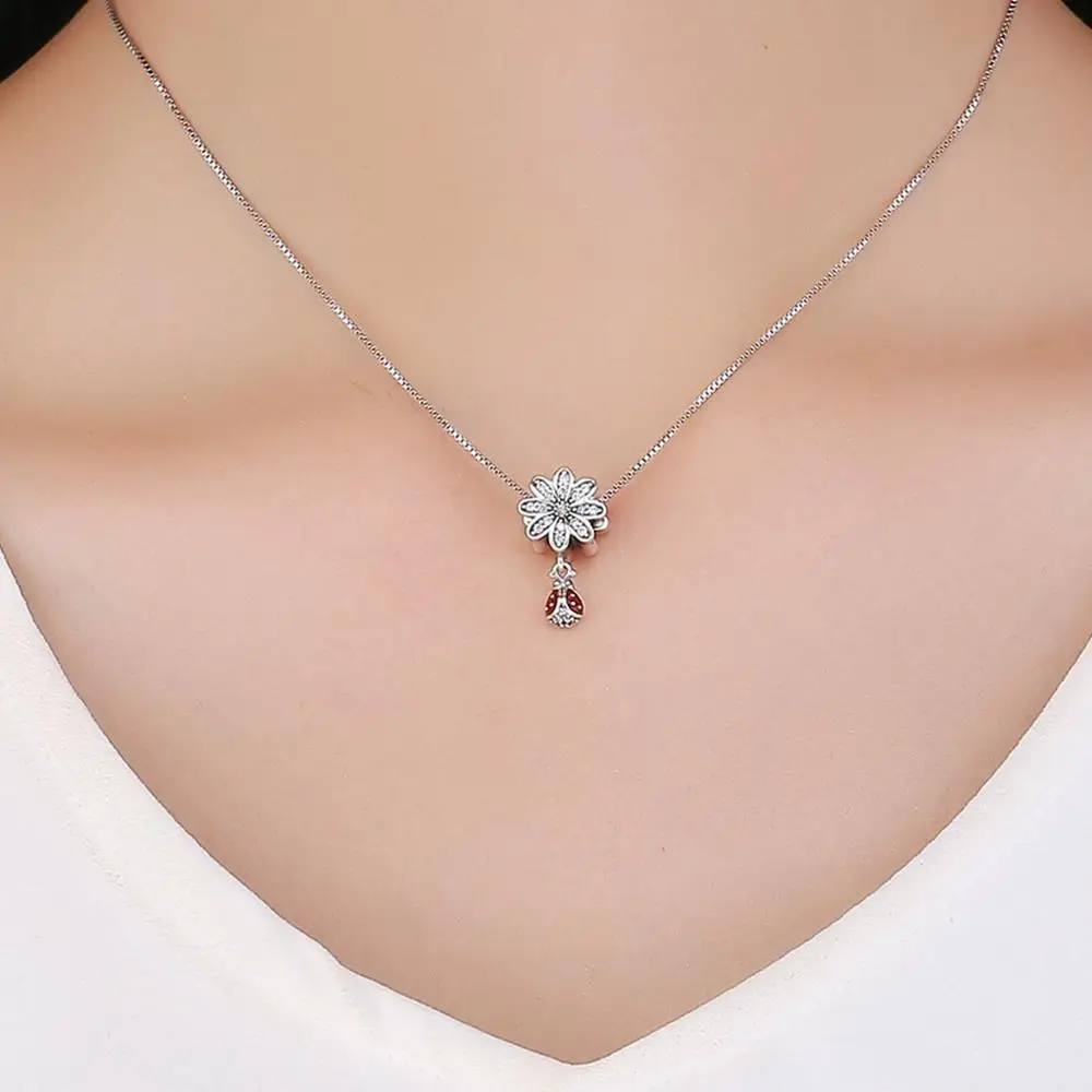 Trendy 925 Sterling Silver CZ Daisy Flower Ladybug Pendant Charms fit Bracelet Necklace DIY Accessories Jewelry Fashion SCC727 | Украшения