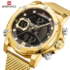 NAVIFORCE роскошные мужские золотые часы, военные Цифровые Спортивные кварцевые наручные часы, светодиодный, светящиеся водонепроницаемые часы, мужские часы