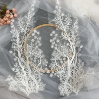 1paris cotton white snowflake embroidery sequin appliques sew on patches lace fabric neckline collar wedding gown decoration