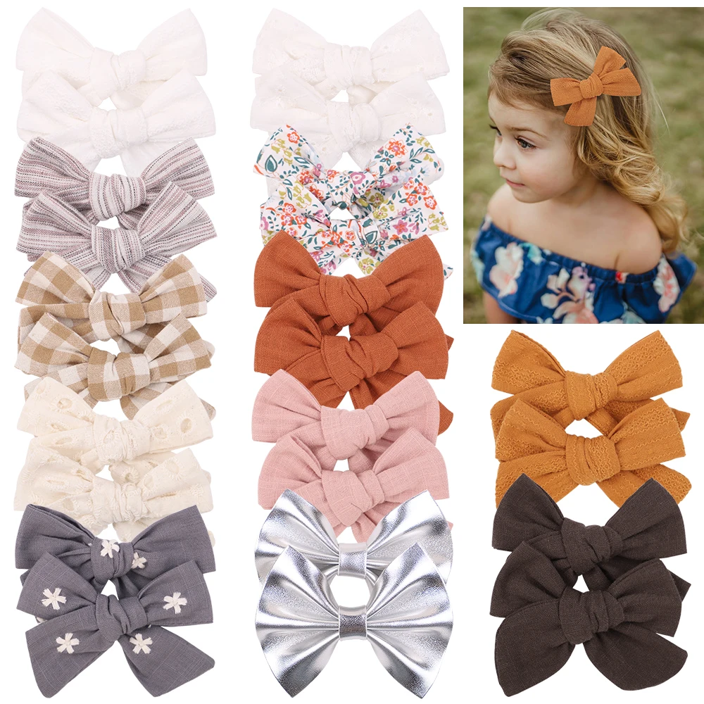 

2PCS/Lot 12Colors Print Cotton Linen Hair Bows For Girl Hair Clips Boutique Barrette Cute Hairpin Handmade Kids Hair Accessories