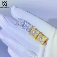 Moissanite S925 Bling Square Earrings Silver Iced Out Real Diamond Ear Studs For Women Men High-End Jewelry Pass Tester