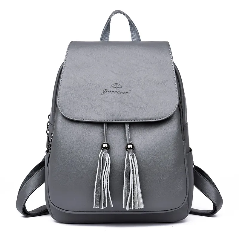 GRAY Рюкзак Mochila Mujer из натуральной кожи с кисточками, школьный рюкзак на плечо для женщин, рюкзак для девочек-подростков, рюкзак - Цвет: GRAY
